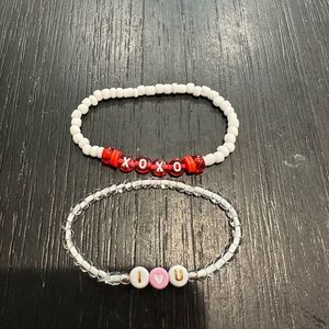 Red and White Beaded Bracelets Set
